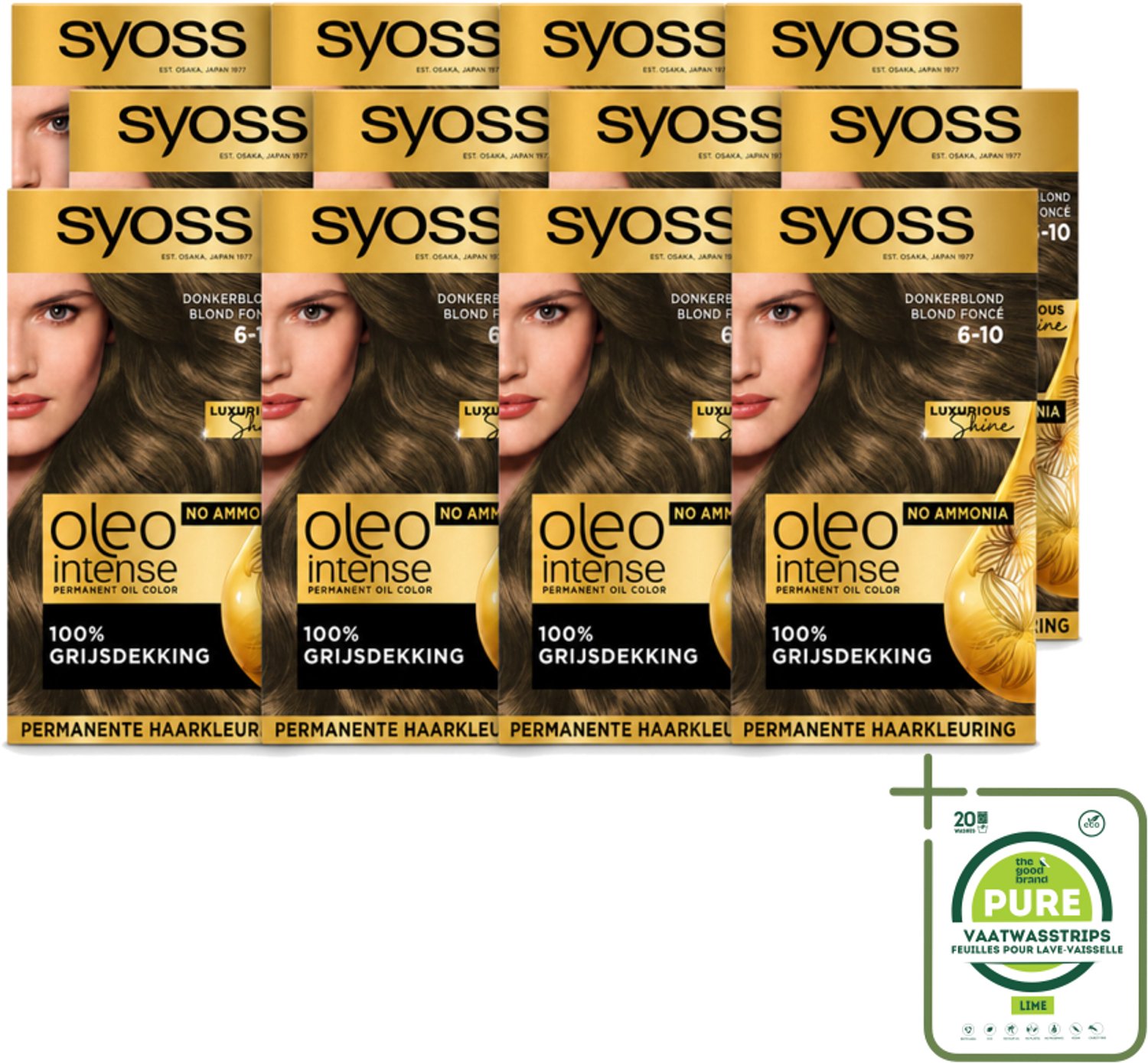 12 x SYOSS - Oleo Intense 6-10 - Haarverf - Permanente Haarkleuring - Donkerblond - Langdurige Kleur - Grootverpakking - Vaatwasstrips - Haarkleur - Haarkleuring - Donkerblond - Haarverf - Haarverf Zonder Ammoniak