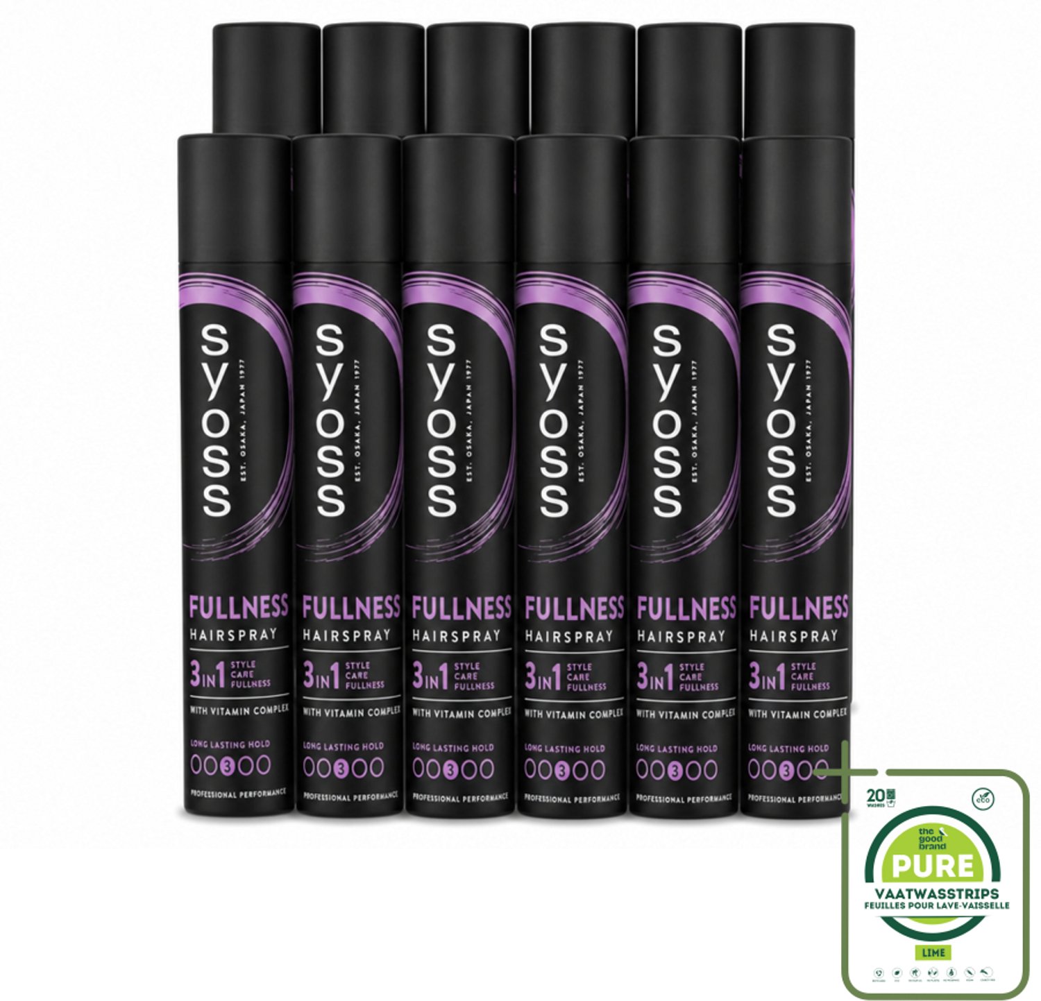 12 x Syoss - Fullness - Haarspray - Volumineus Zonder Gewicht - 300 ml - Grootverpakking - Vaatwasstrips - Haarspray - Volume - Volle Haar - Luchtige Haar - Fijn Haar