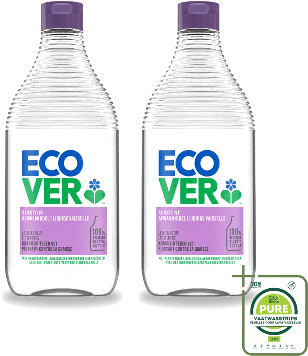 2 x Ecover - Afwasmiddel - Lelie & Lotus - 450 ml - Grootverpakking - Afwasmiddel - Plantaardig Afwasmiddel - Natuurlijk Afwasmiddel - Afwasmiddel Lelie En Lotus - Afwasmiddel Voor Vaat