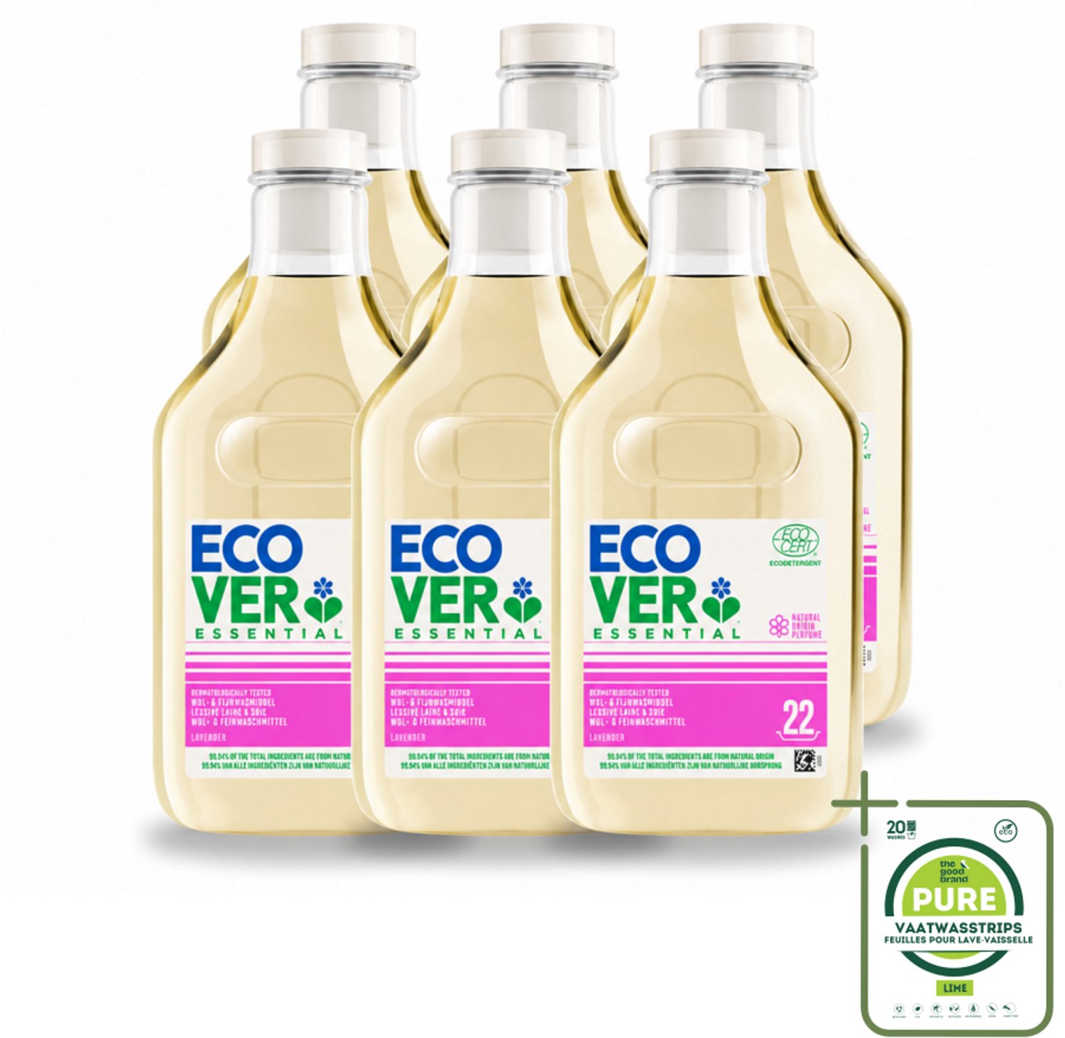 6 x Ecover - Vloeibaar wasmiddel Essential - Wol & Fijnwas - 1 liter - 22 wasbeurten - Grootverpakking - Vaatwasstrips - Wasmiddel Voor Wol - Wasmiddel Voor Zijde - Zachte Was - Natuurlijke Was - Milieuvriendelijke Was
