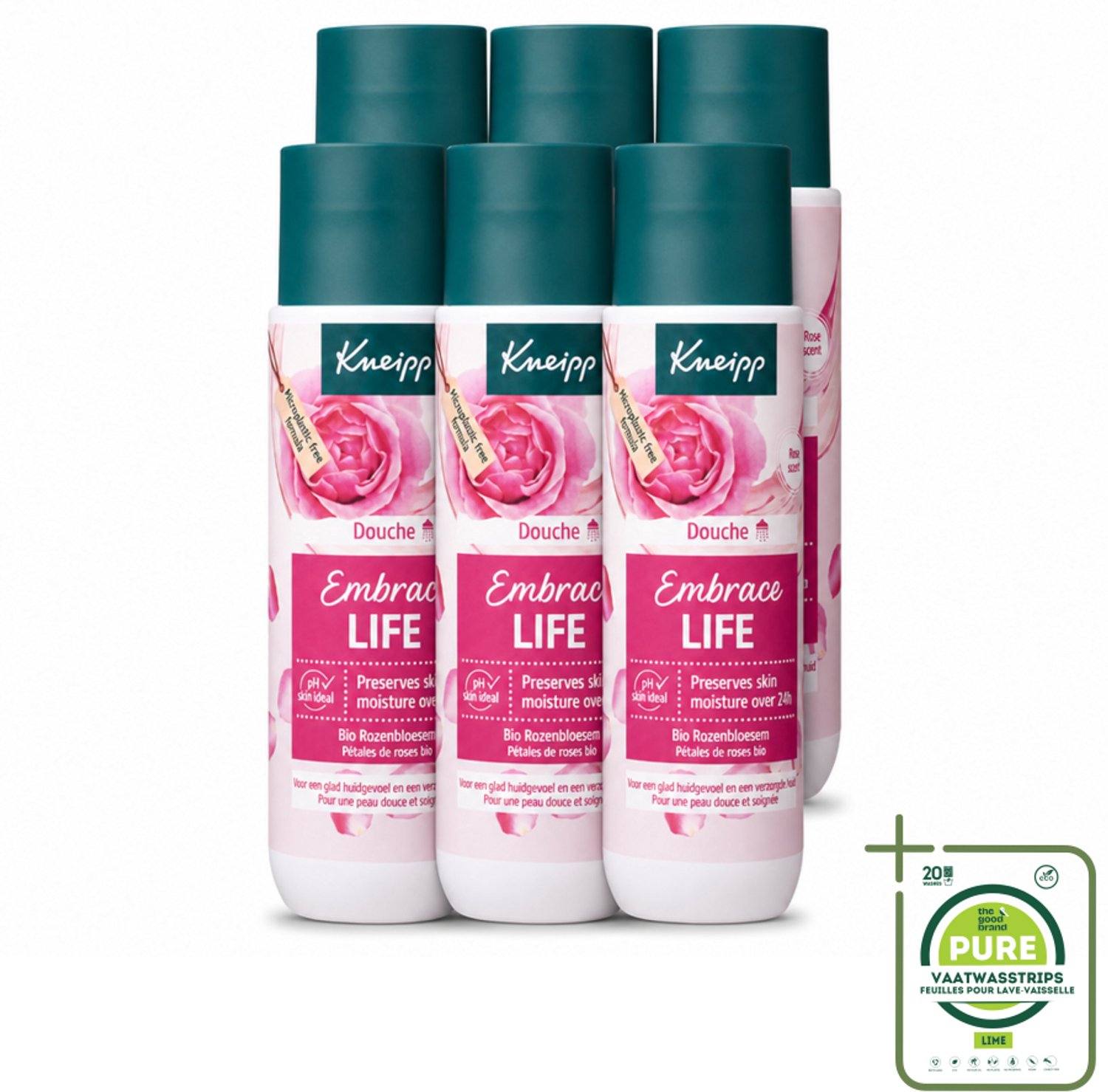 6 x Kneipp - Douchegel - Embrace Life - 200 ml - Grootverpakking - Vaatwasstrips - Douchegel - Roze Geur - Hydraterende Douchegel - Zachte Douchegel - Huidverzorging
