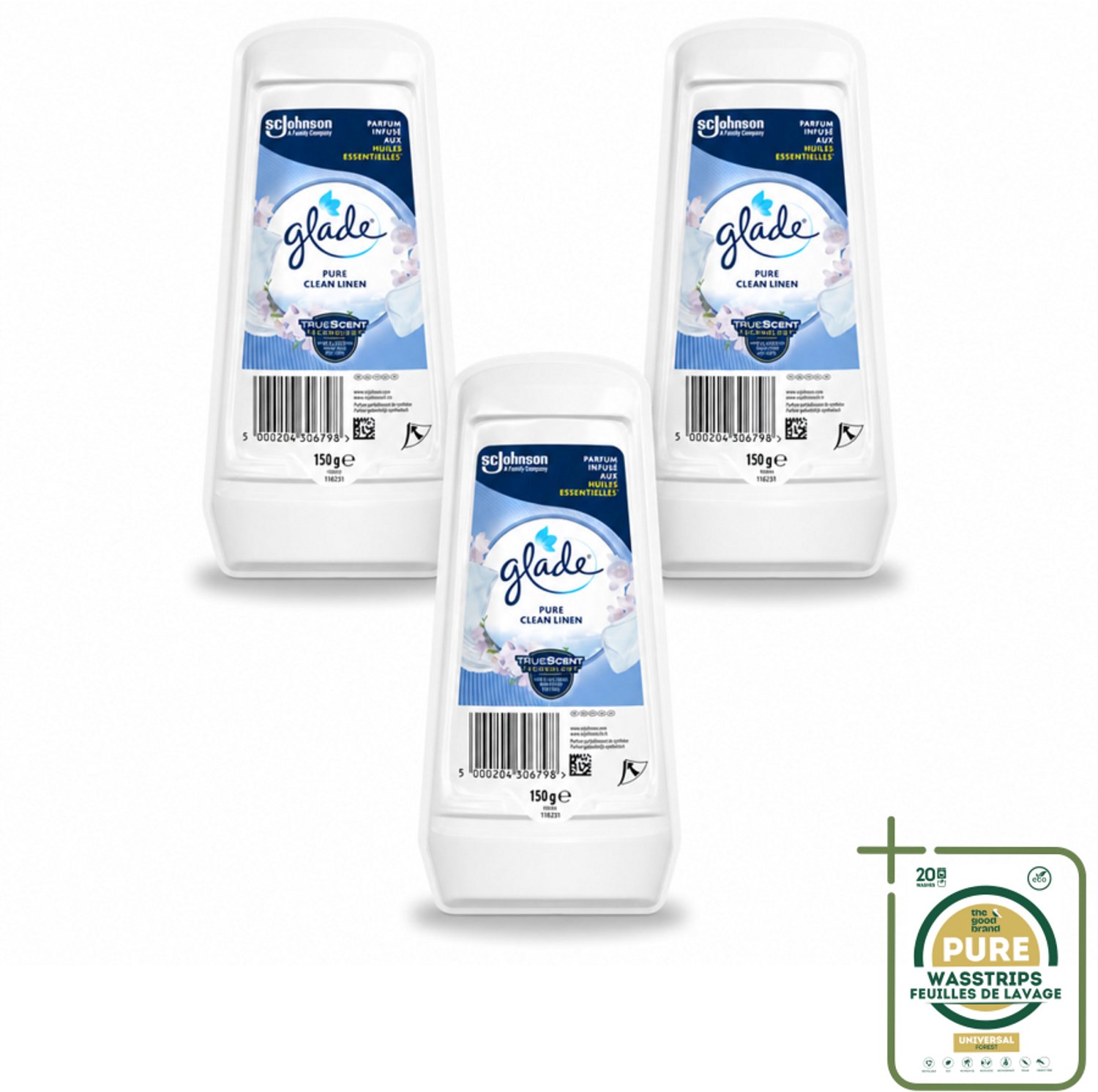 3 x Glade - Gel - Pure Clean Linen - 150 g - Luchtverfrisser Gel - Frisse Geur - Linnengeur - Geurverspreider - Geur In Huis