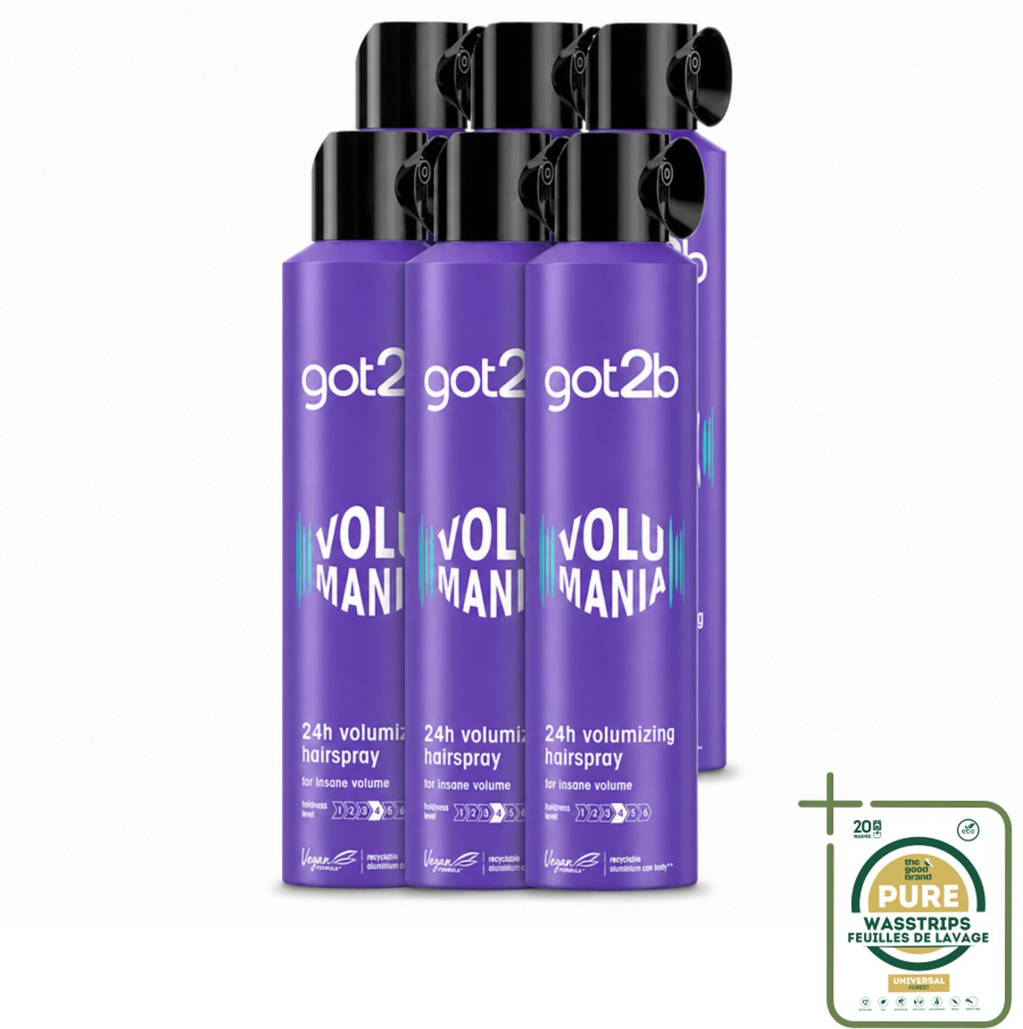 6 x Got2B - Haarspray - Volumania - 300 ml - Wasstrips - Haarspray - Volume - Body - Hold - Vegan Haarspray