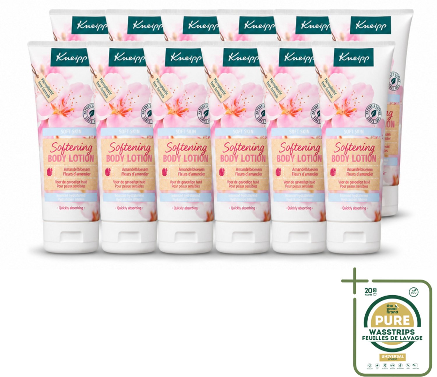 12 x Kneipp - Body lotion - Soft Skin - Amandelbloesem - 200 ml - Wasstrips - Gevoelige Huid Verzorging - Amandelolie - Hydraterende Crème - Zachte Huid - Huidverzorging