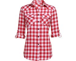 UNibelle Klederdrachtblouse voor dames, geruit, overhemd, lange mouwen, Oktoberfest, blouse, bovenstuk, casual, V-hals, hemdblouse