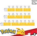 Maattabel voor Pokémon-kinderschoenen met EU- en UK-maten en lengte in millimeters voor diverse leeftijden.