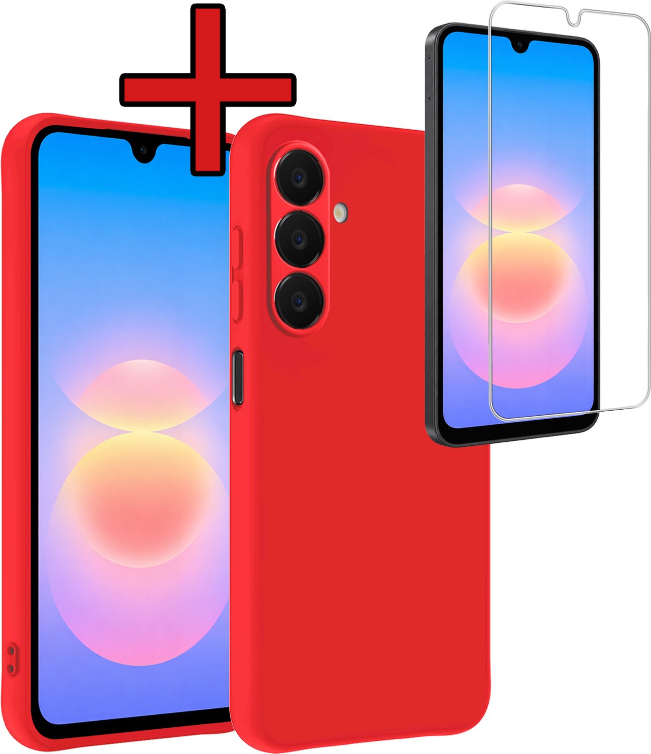 Hoesje - Met Screenprotector - Geschikt voor Samsung Galaxy A18 - Sterk & Shockproof - Telefoon Hoes - Back Cover - Siliconen Case - Telefoonhoes - Rood