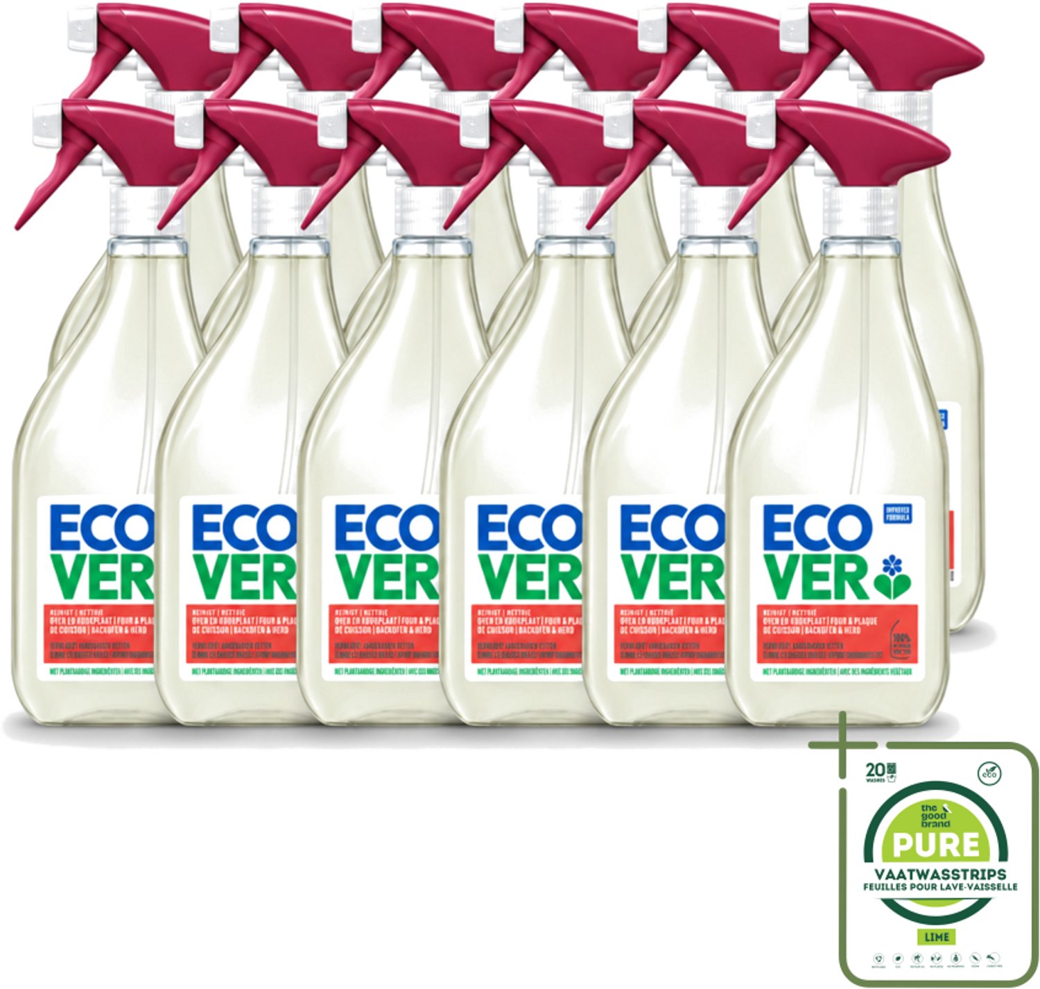 12 x Ecover - Oven- & Kookplaatreiniger - Power Cleaner - 500 ml - Grootverpakking - Vaatwasstrips - Oven Reinigen - Kookplaat Reinigen - Vet Verwijderen - Plantaardige Reiniger - Vuil Verwijderen