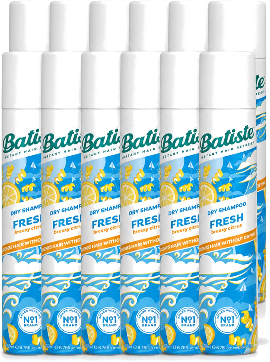 12 x Batiste - Fresh - Droogshampoo - Koele en Schone Geur - Verfrist en Geeft Grip - 200ml - Voordeelverpakking - 12 stuks