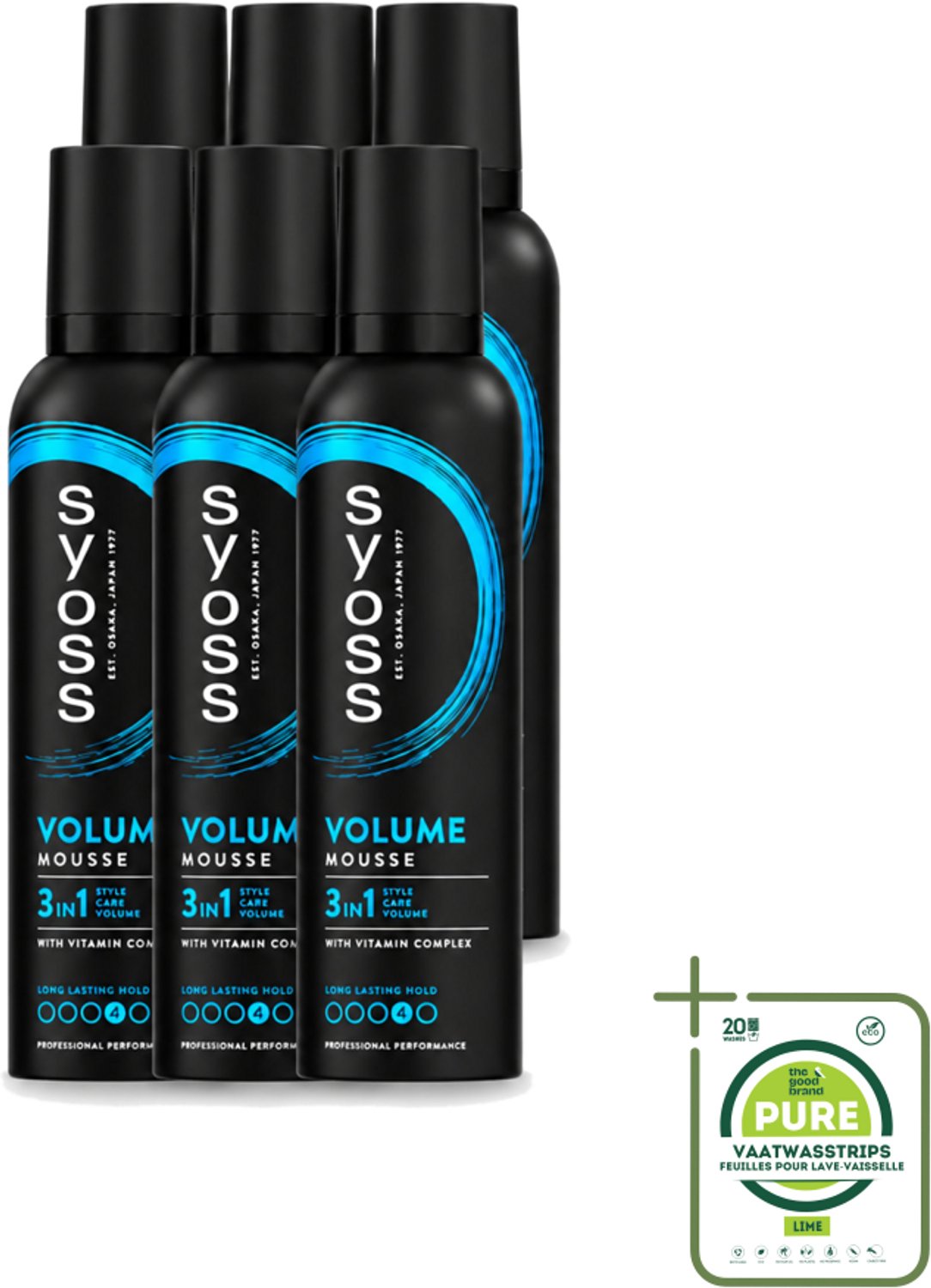 6 x Syoss - Volume - Haarmousse - Langdurige Volume - 250 ml - Grootverpakking - Vaatwasstrips - Haarmousse Volume - Salonkwaliteit Haar - Haar Volume - Haar Styling - Haar Verzorging