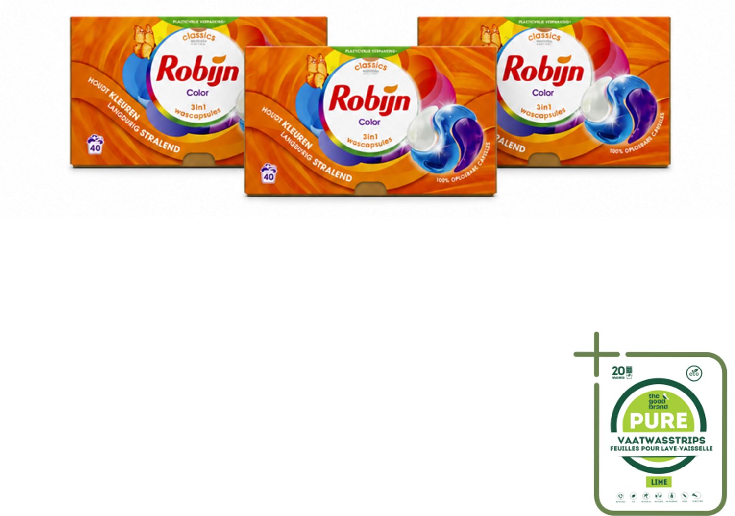 3 x Robijn - 3-in-1 Color - Wascapsules - 40 Wasbeurten - Grootverpakking - Vaatwasstrips - Wascapsules - Kleur - Wasverzachter - Wasmachine - Waskracht