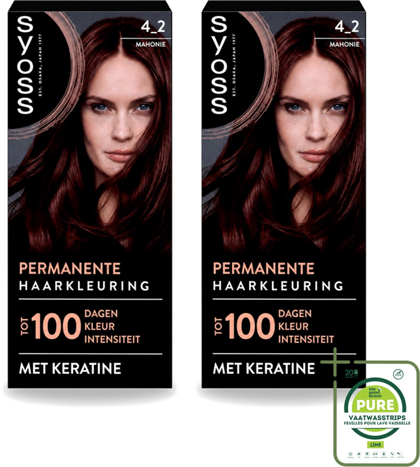 2 x SYOSS - Coloration 4-2 Mahonie - Haarverf - Grijsdekking - Vermindert Haarbreuk - Grootverpakking - Vaatwasstrips - Haarkleuring - Permanente Haarkleuring - Grijsdekking - Keratine - Haarkleur