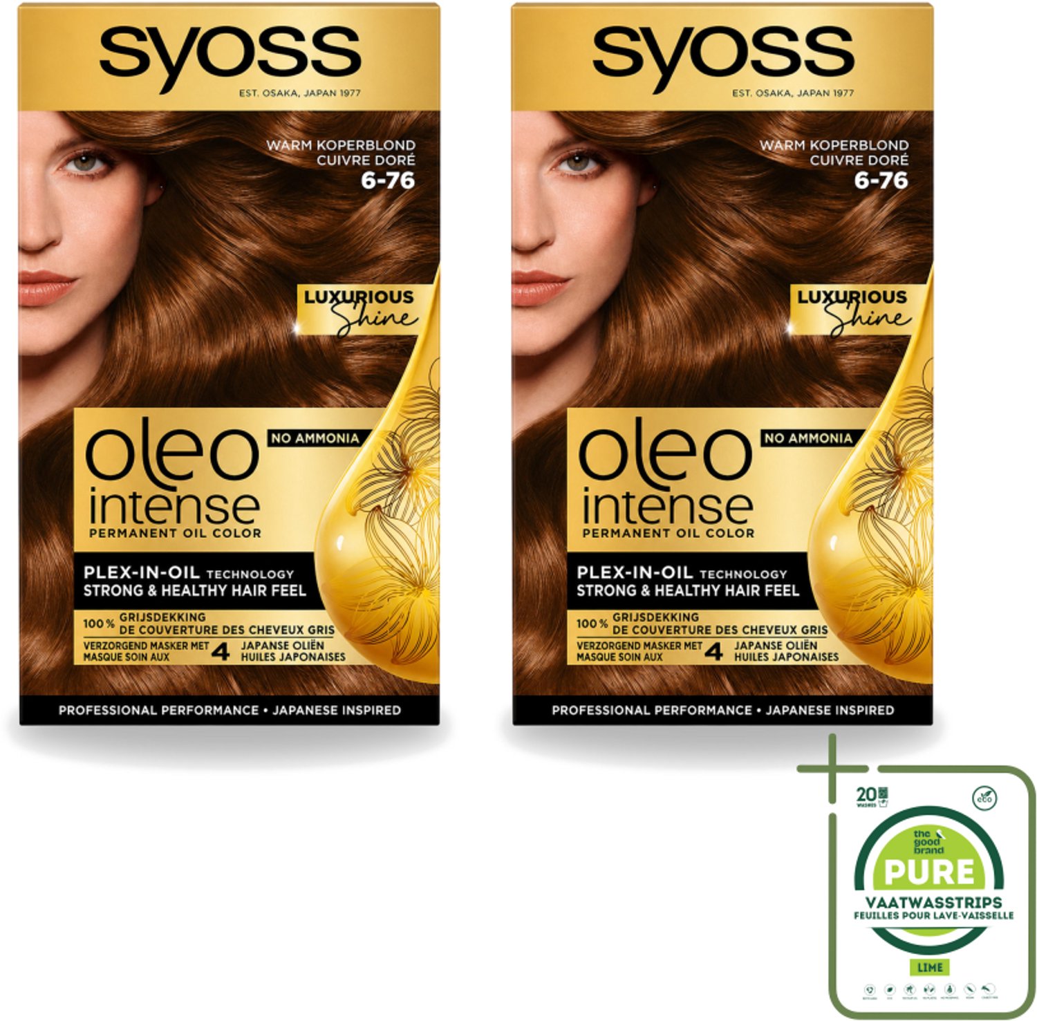 2 x SYOSS - Oleo Intense 6-76 - Haarverf - Permanente Haarkleuring - Warm Koperblond - Langdurige Kleur - Grootverpakking - Vaatwasstrips - Haarkleur - Haarkleuring - Warm Koperblond - Olieformule - Grijsdekking