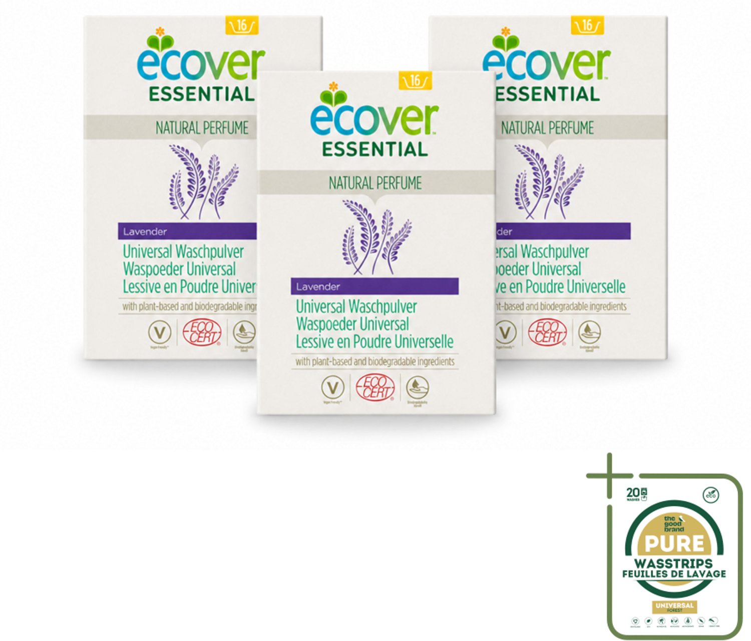 3 x Ecover - Waspoeder Essential - Universal - 1,2 kg - Wasstrips - Waspoeder - Witte Was - Plantaardig Waspoeder - Biologisch Afbreekbaar - Milieuvriendelijk Waspoeder