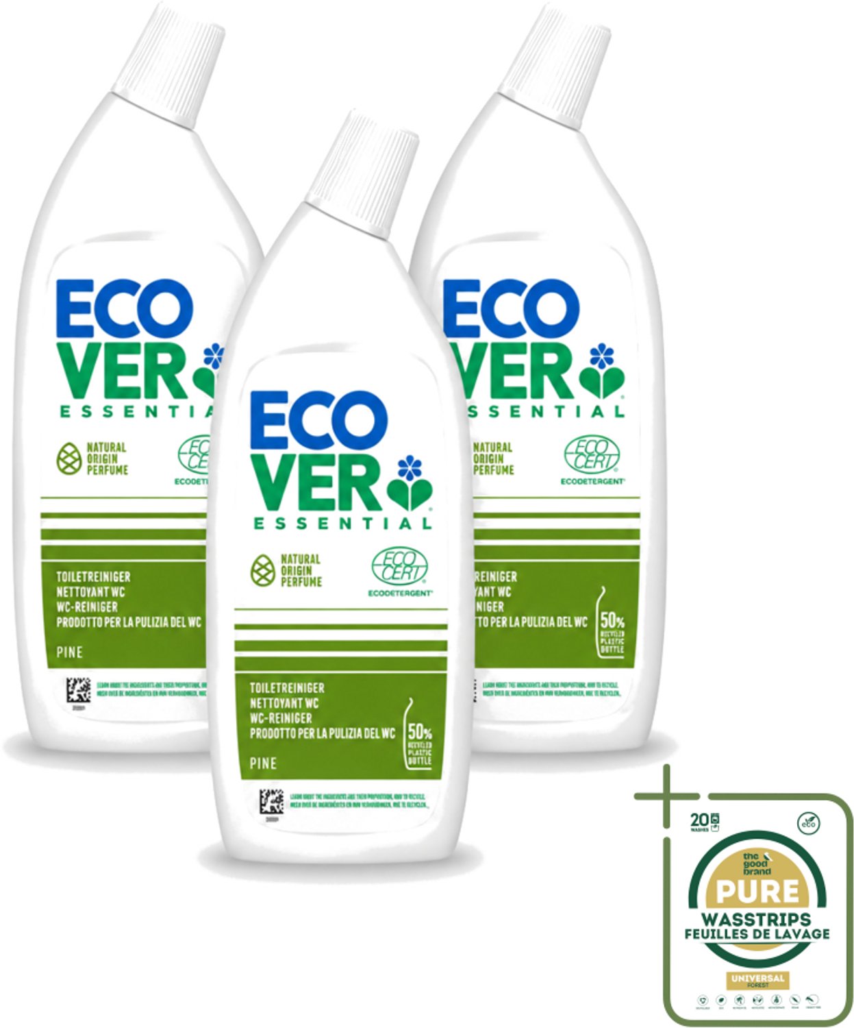 3 x Ecover - Toiletreiniger Essential - Dennenfris - 750 ml - Wasstrips - Toiletreiniger - Ontkalken - Reinigen - Dennenfris - Natuurlijke Reiniger