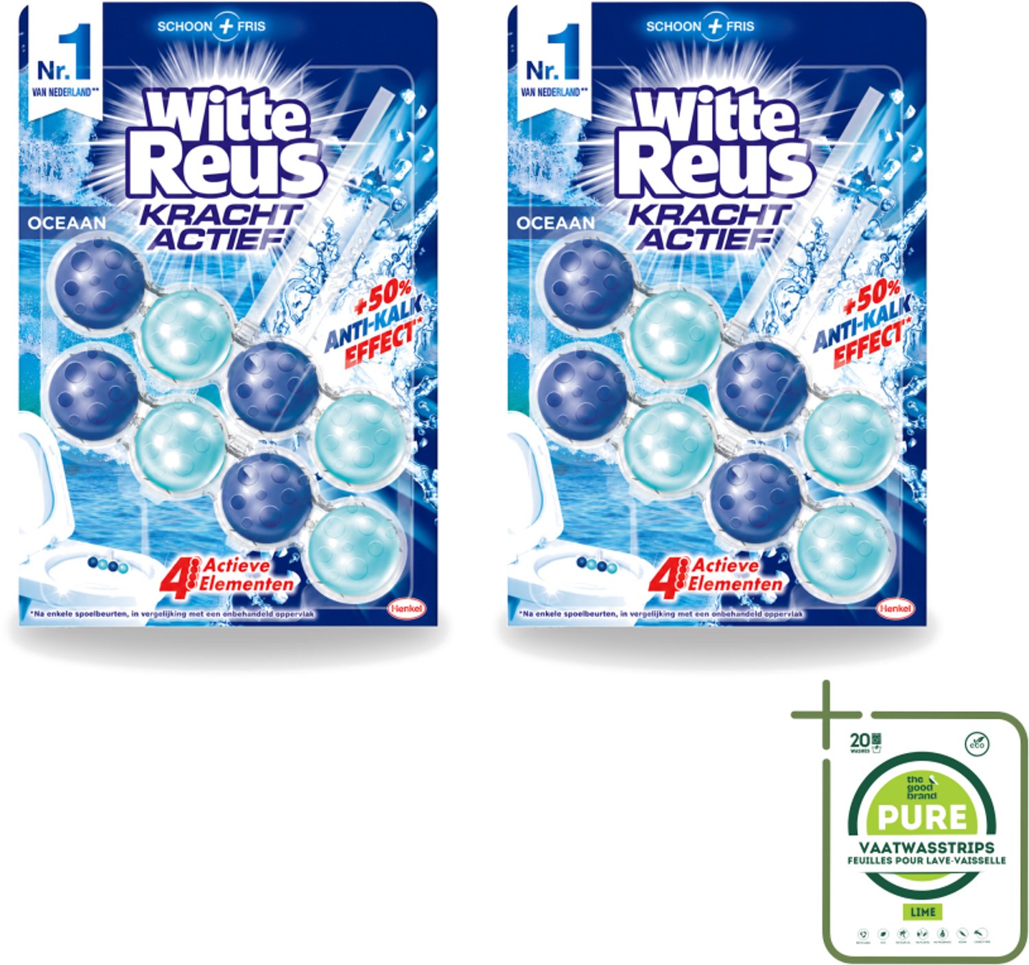 2 x Witte Reus - Kracht Actief WC Blok - Oceaan Boost - 2 Toiletblokken - Grootverpakking - Vaatwasstrips - Toilet Reinigen - Frisse Geur - Oceaangeur - Kalkvrij - Hygiëne