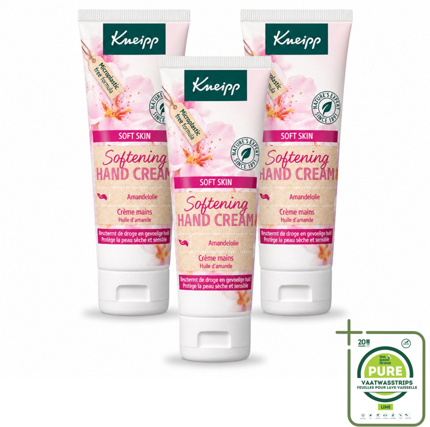 3 x Kneipp - Handcrème - Soft Skin - Amandelbloesem - 75 ml - Grootverpakking - Vaatwasstrips - Handcrème - Droge Handen - Gevoelige Handen - Natuurlijke Handcrème - Amandelolie