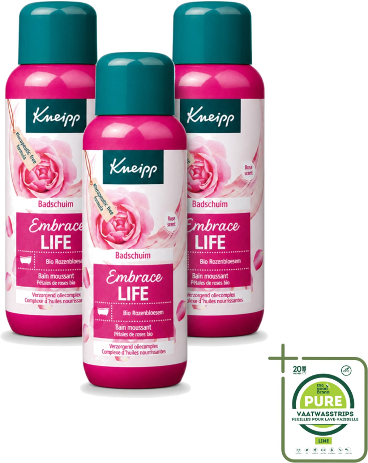 3 x Kneipp - Badschuim - Embrace Life - Anti-Aging verzorging - 400 ml - Grootverpakking - Vaatwasstrips - Badshuim - Anti-aging - Roos - Vrouwelijke Kracht - Zelfverzorging