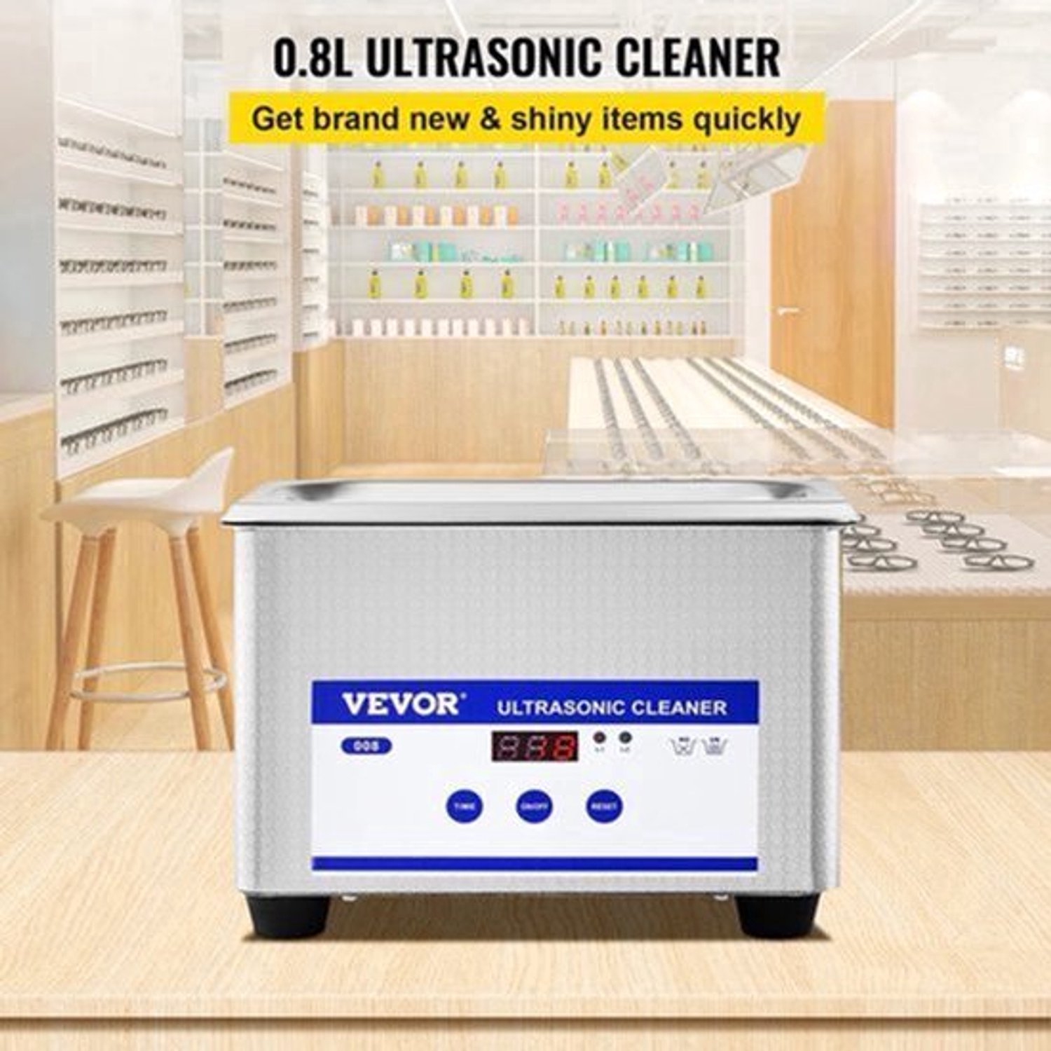 Ultrasoon reiniger - Draagbaar - Upgraded - Lave-Dishes - Reinigingsapparaat voor Sieraden en Brillen - RVS - Capaciteit 800ml - Frequentie 40kHz - 220V - 35W - Zilver