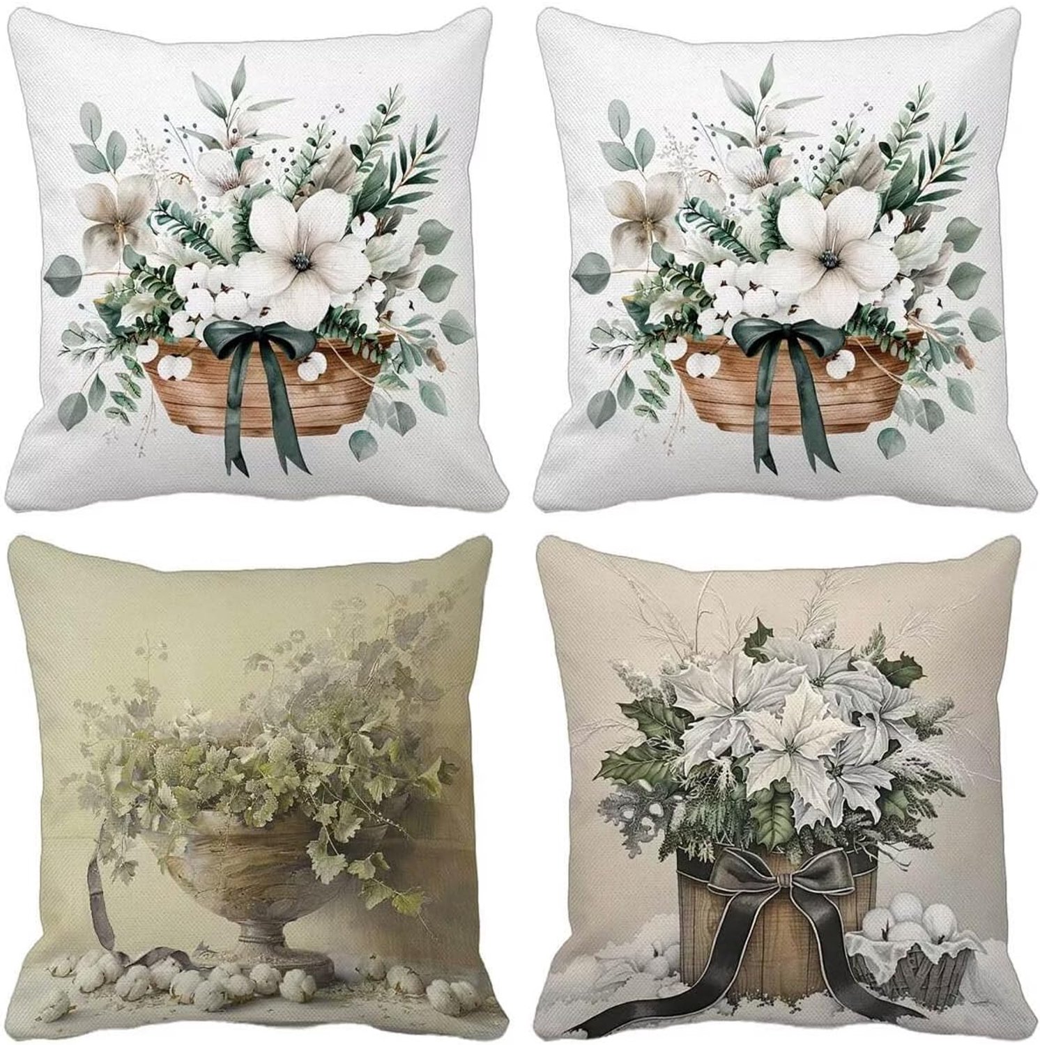 Bankkussen, beige, bloem, 65 x 65 mm, 4 stuks, versterkte naden, dubbel, ultrazacht, verborgen ritssluiting, tuinbank, terras, buitenkussen, voor woonkamer, woondecoratie, 6-J
