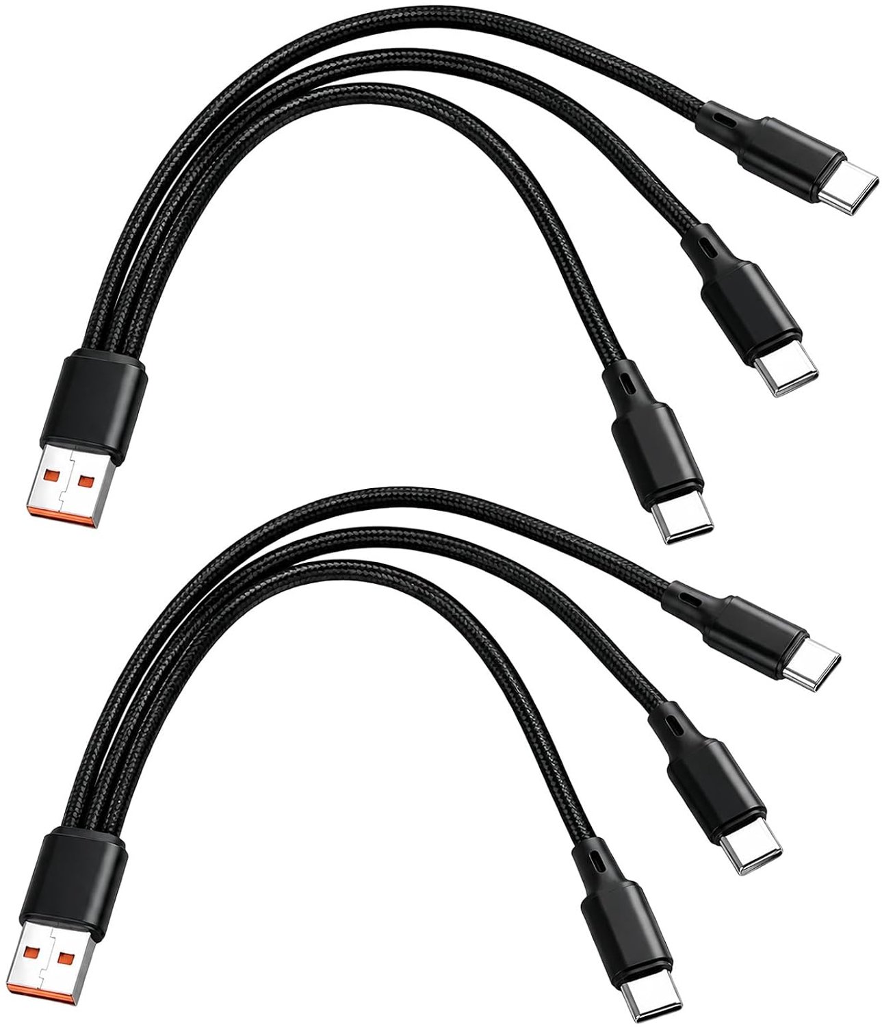 2 stuks USB C-splitterkabel, 0,2 m, USB A-stekker naar 3 type C-stekker, gevlochten multi-oplaadkabel, 6 A, snel - ShopVlot