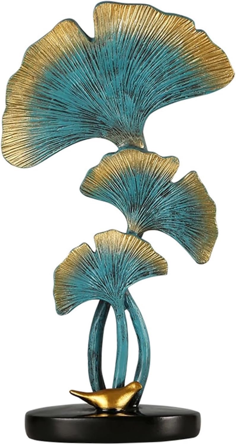 Leaf Decor, Ginkgo Leaf Decor - 3-delig blauw hars standbeeld, premium plankornamenten voor thuis en op kantoor ruimtes