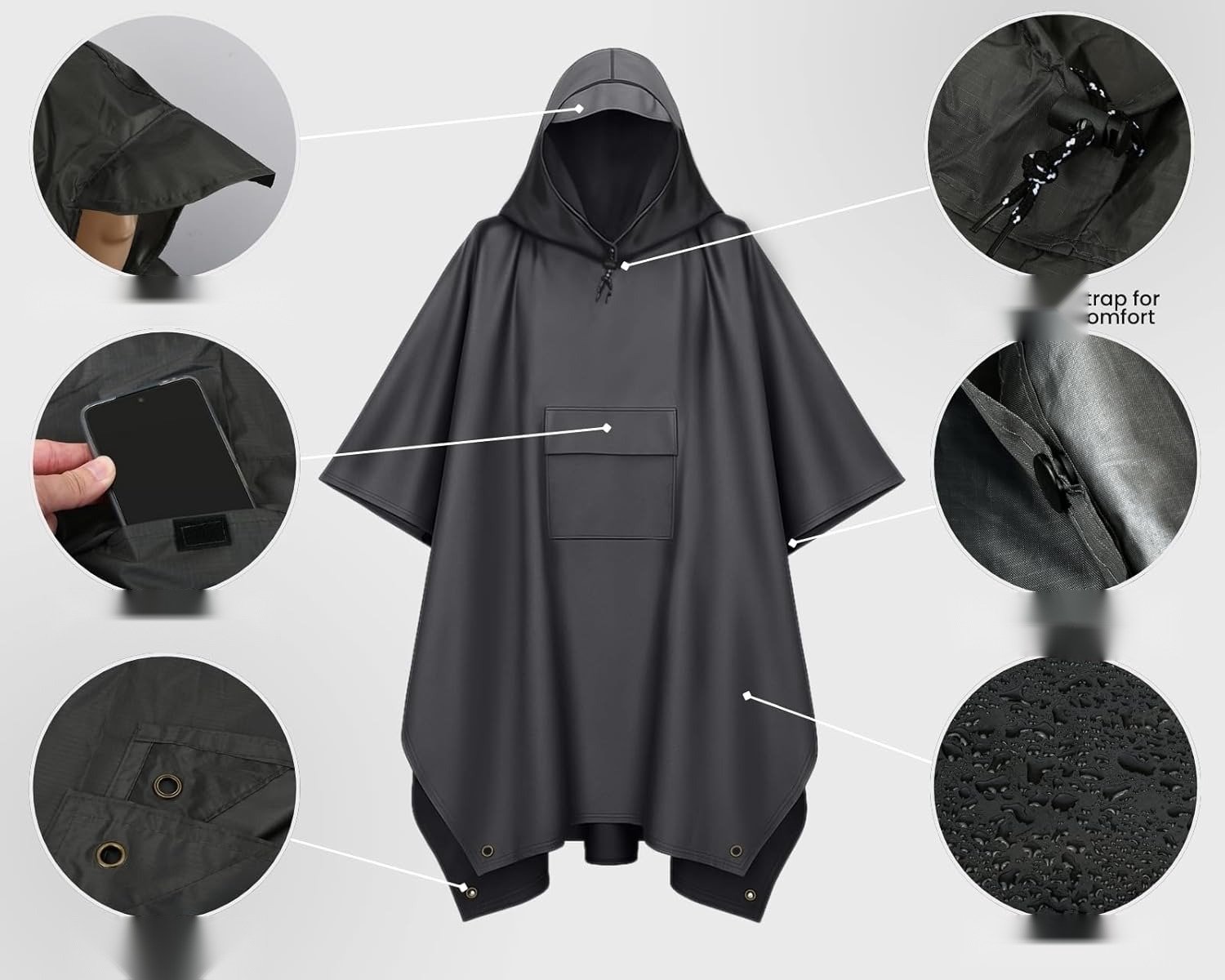 Unisex Lichtgewicht Regenponcho Volwassenen Waterdicht met Capuchon