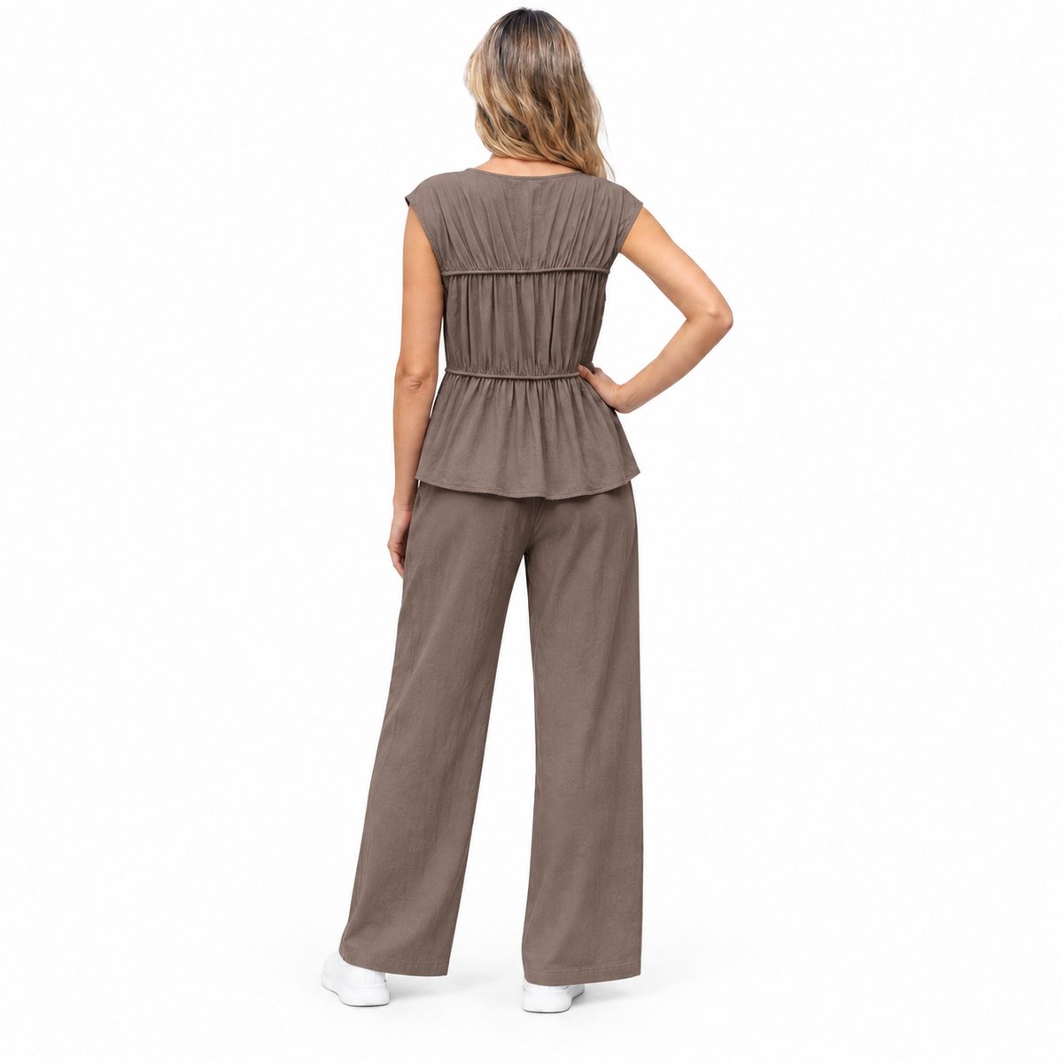 Imily Bela Dames Peplum Top met Ronde Hals en Korte Mouwen