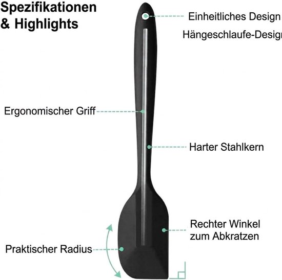 Deegschraper 27 cm – premium spatel voor de keuken met stevige stalen kern, flexibele kop, hittebestendig en BPA-vrij — afbeelding 4