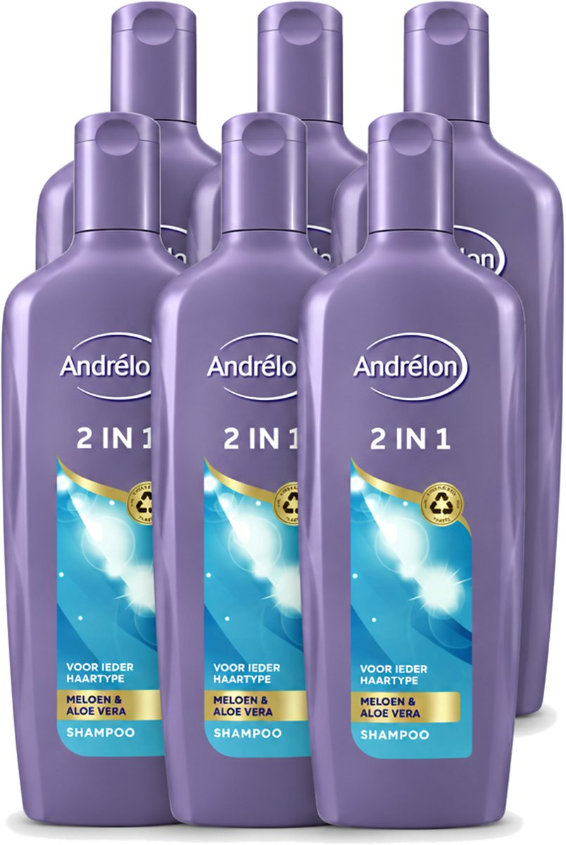 6 x Andrélon - 2-in-1 - Shampoo - Reinigt & Verzorgt - 300 ml - Voordeelverpakking - 6 stuks