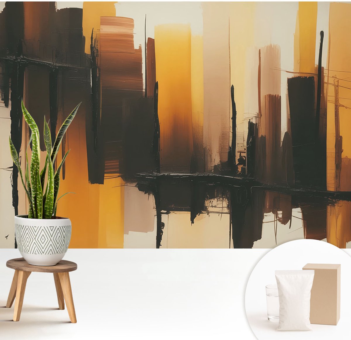 Wallfluent Fotobehang - Bruin Vliesbehang - 208x146 cm - Verticale Strepen Fotobehang Vlies - Hal behang Abstractie - Muurschildering - Woonkamer behang