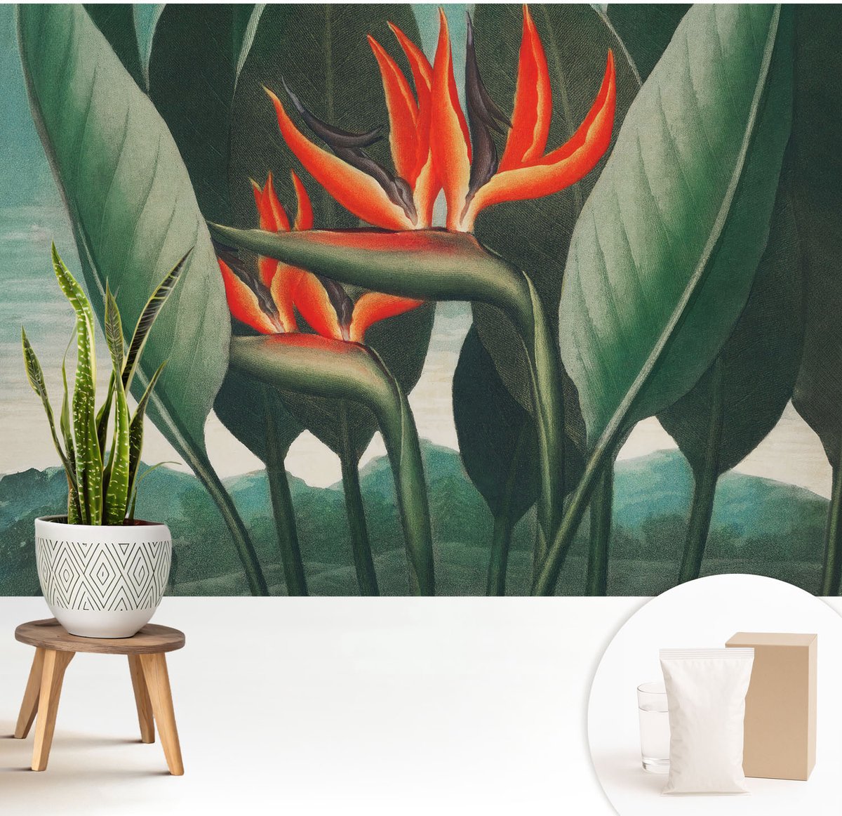 Wallfluent Fotobehang - Groente Vliesbehang - 208x146 cm - Exotische Bloemen Fotobehang Vlies - Woonkamer behang Bloemen En Planten - Muurschildering - Woonkamer behang