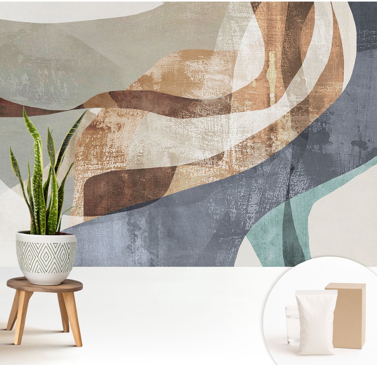 Wallfluent Fotobehang - Grijs Vliesbehang - 208x146 cm - Abstracte Compositie Fotobehang Vlies - Hal behang Abstractie - Muurschildering - Hal behang
