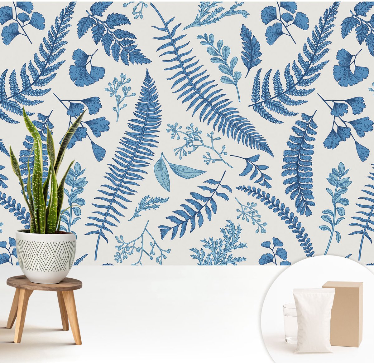 Wallfluent Fotobehang - Wit Vliesbehang - 208x146 cm - Botanische Patronen Fotobehang Vlies - Woonkamer behang Bloemen En Planten - Muurschildering - Hal behang