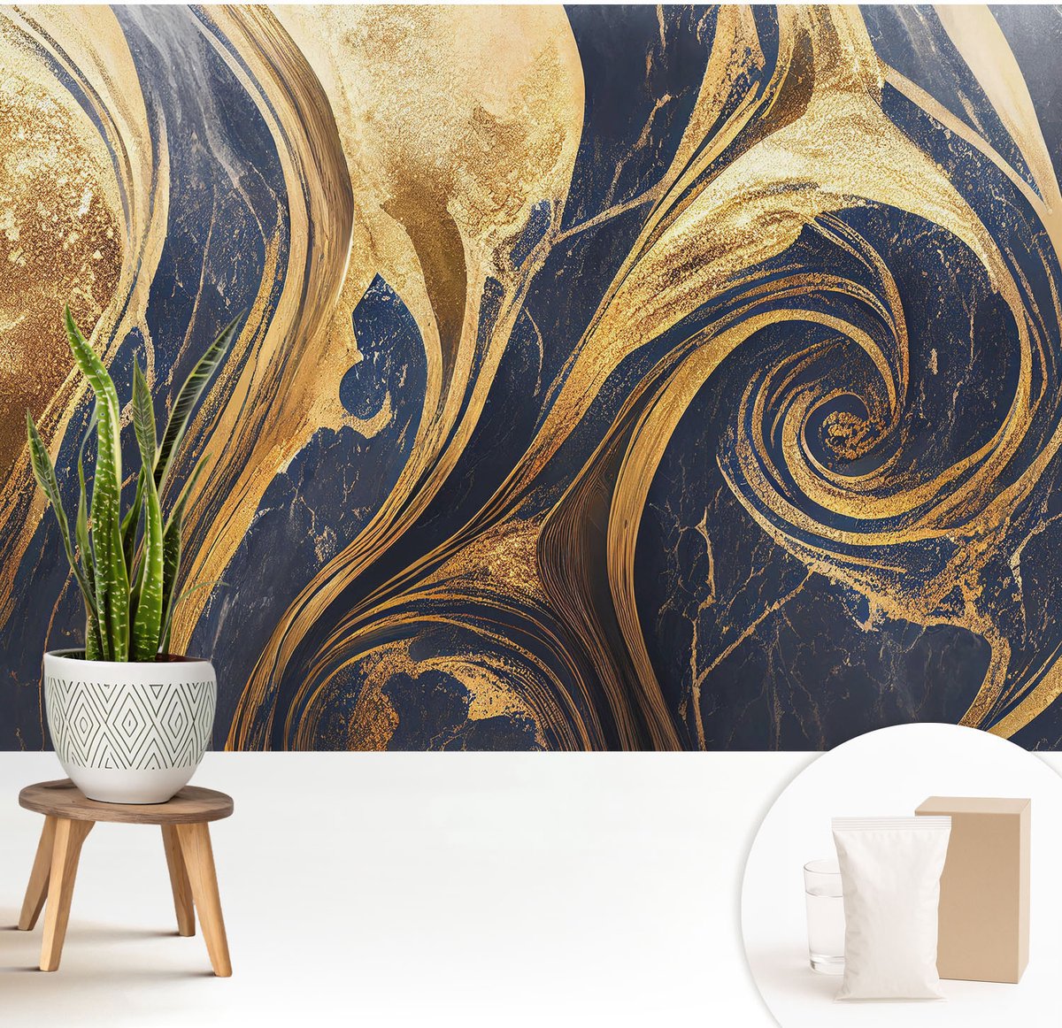 Wallfluent Fotobehang - Marine Vliesbehang - 208x146 cm - Marmerpatronen Muurschildering - Slaapkamer behang Abstractie - Fotobehang Vlies - Slaapkamer behang