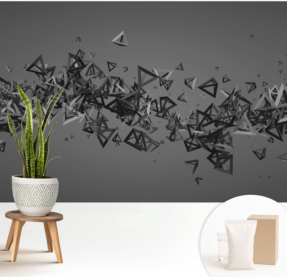 Wallfluent Fotobehang - Grijs Vliesbehang - 208x146 cm - Geometrische Abstracties Muurschildering - Slaapkamer behang Abstractie - Fotobehang Vlies - Slaapkamer behang