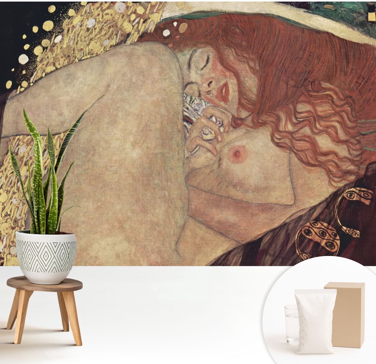 Wallfluent Fotobehang - Bruin Vliesbehang - 208x146 cm - Sensuele Handeling Fotobehang Vlies - Woonkamer behang Deel - Muurschildering - Hal behang