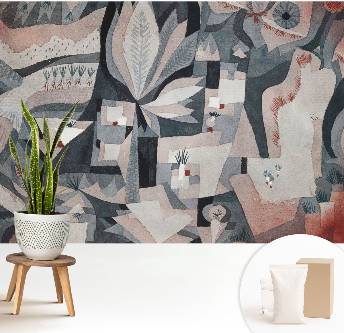 Wallfluent Fotobehang - Beige Vliesbehang - 208x146 cm - Abstractie Van De Natuur Fotobehang Vlies - Hal behang Abstractie - Muurschildering - Woonkamer behang