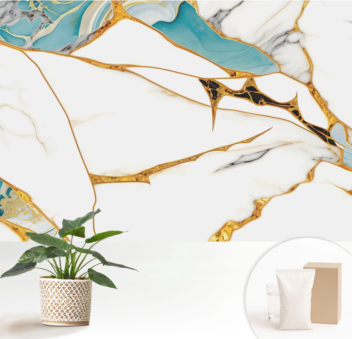 Wallfluent Fotobehang - Wit Vliesbehang - 152x104 cm - De Elegantie Van Marmer Fotobehang Vlies - Hal behang Abstractie - Muurschildering - Woonkamer behang
