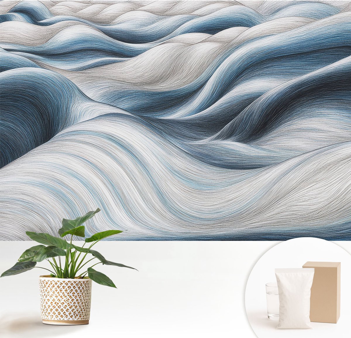 Wallfluent Fotobehang - Wit Vliesbehang - 152x104 cm - Zachte Golven Muurschildering - Slaapkamer behang Abstractie - Fotobehang Vlies - Gang behang
