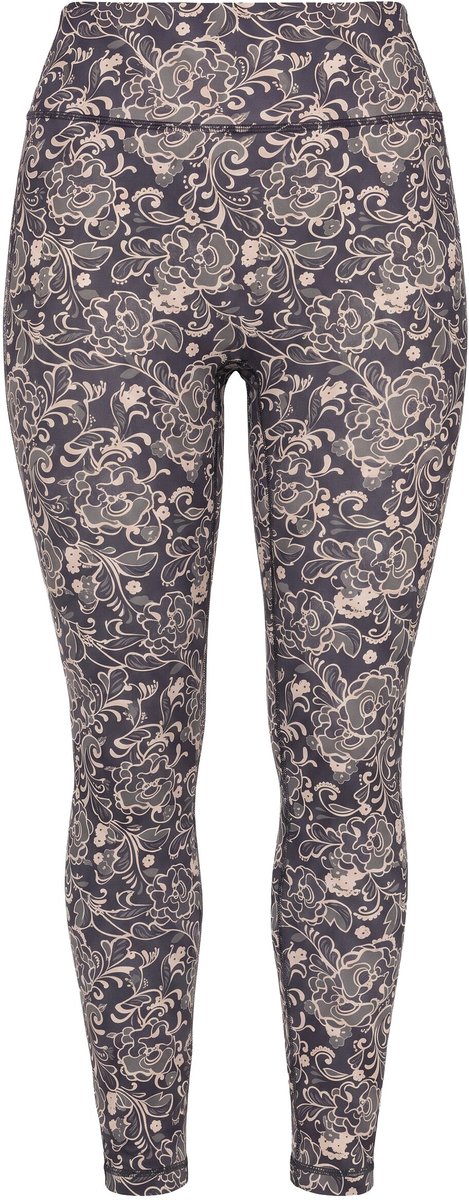Ulla Popken - Dames - Sportlegging bloemenpatroon slim fit elastische tailleband - Mahonie - Maat 46+