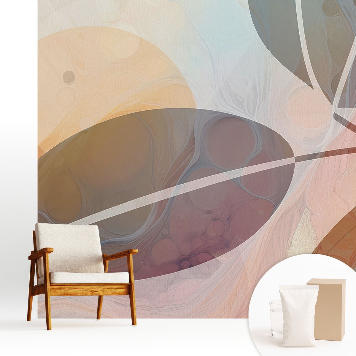 Wallfluent Fotobehang - Grijs Vliesbehang - 250x250 cm - Harmonieuze Bladeren Muurschildering - Gang behang Abstractie - Fotobehang Vlies - Slaapkamer behang