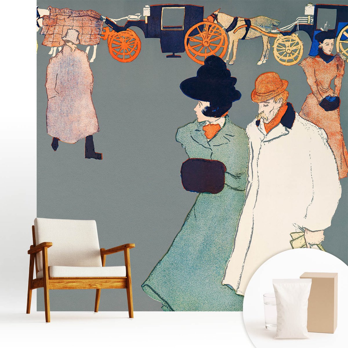 Wallfluent Fotobehang - Grijs Vliesbehang - 250x250 cm - Coach-Kostuums Fotobehang Vlies - Woonkamer behang Mensen - Muurschildering - Woonkamer behang