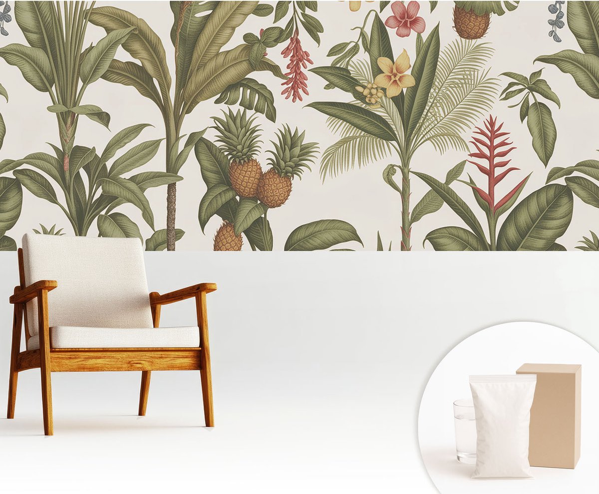 Wallfluent Fotobehang - Grijs Vliesbehang - 250x104 cm - Exotische Natuur Fotobehang Vlies - Hal behang Bloemen En Planten - Muurschildering - Hal behang