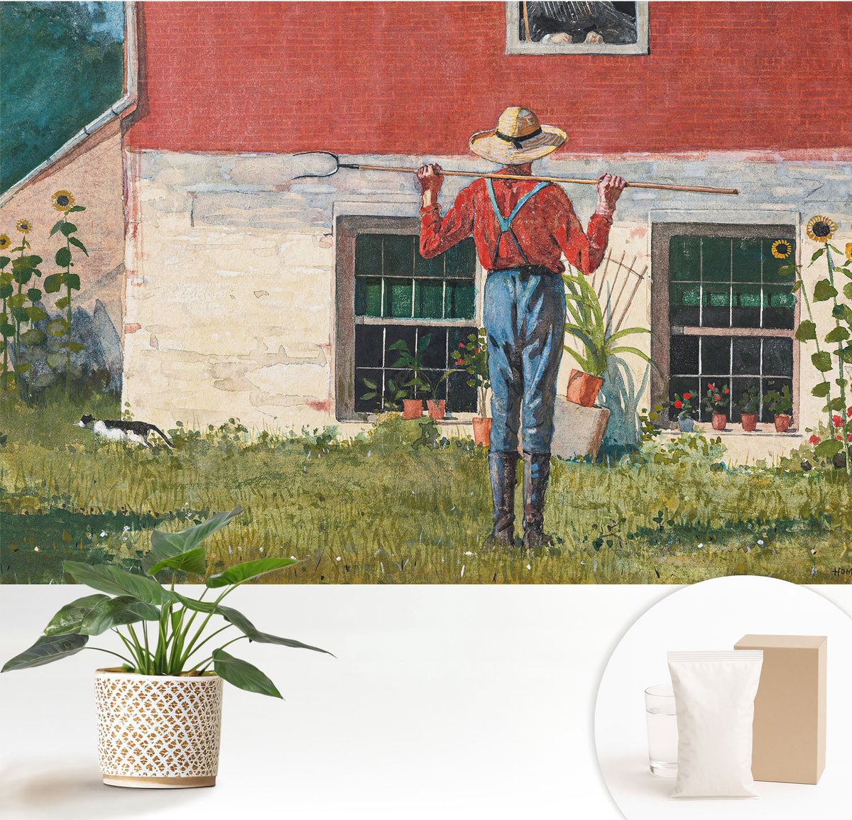 Wallfluent Fotobehang - Grijs Vliesbehang - 152x104 cm - Dorpsscène Fotobehang Vlies - Hal behang Landschappen - Muurschildering - Woonkamer behang