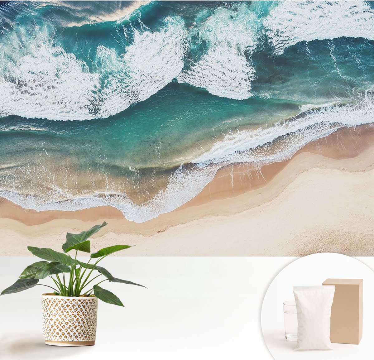 Wallfluent Fotobehang - Blauw Vliesbehang - 152x104 cm - Zeegolven Fotobehang Vlies - Woonkamer behang Landschappen - Muurschildering - Woonkamer behang