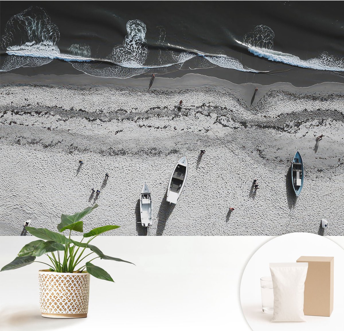 Wallfluent Fotobehang - Grijs Vliesbehang - 152x104 cm - Rust Aan Het Strand Muurschildering - Slaapkamer behang Landschappen - Fotobehang Vlies - Slaapkamer behang