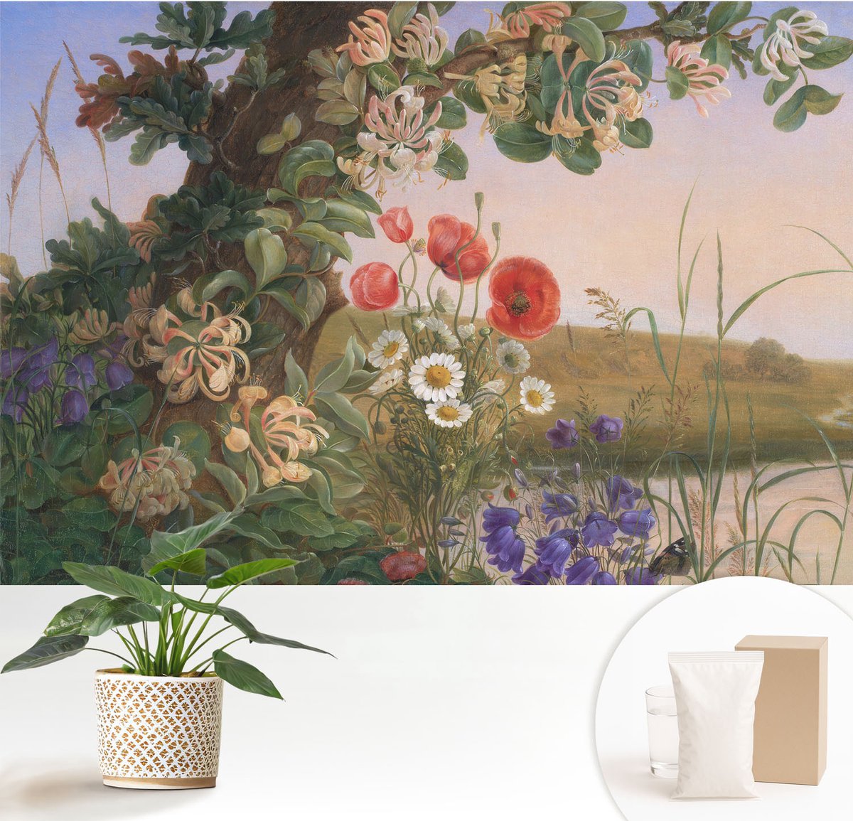 Wallfluent Fotobehang - Groente Vliesbehang - 152x104 cm - Bloemenidylle Fotobehang Vlies - Woonkamer behang Landschappen - Muurschildering - Woonkamer behang