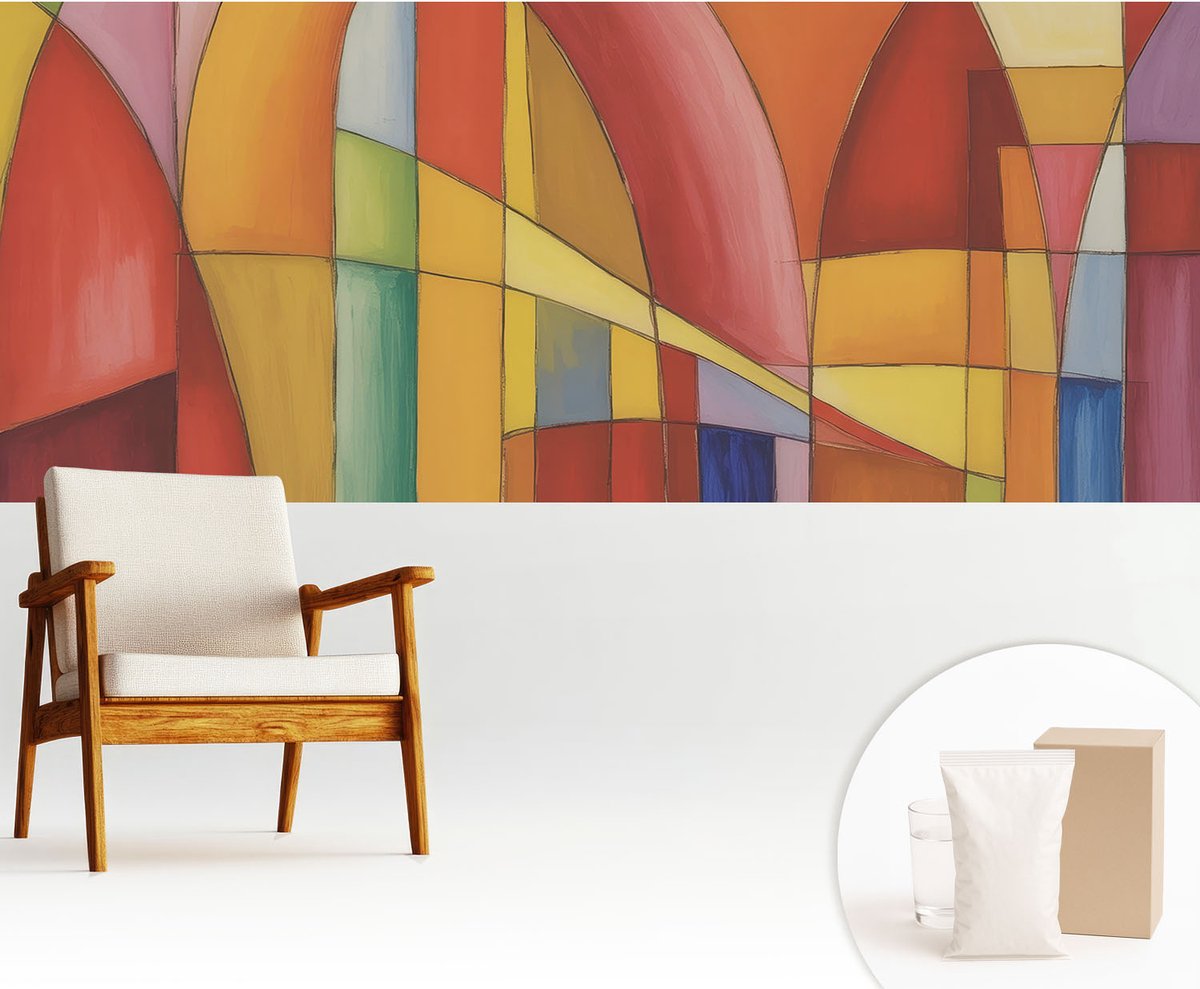 Wallfluent Fotobehang - Rood Vliesbehang - 250x104 cm - Energievormen Muurschildering - Gang behang Abstractie - Fotobehang Vlies - Slaapkamer behang