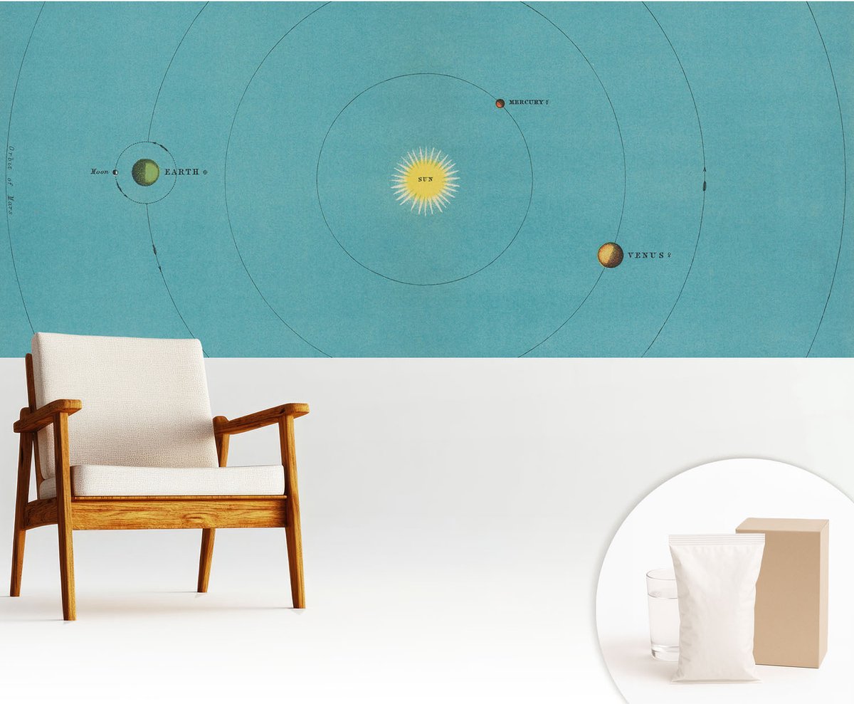 Wallfluent Fotobehang - Blauw Vliesbehang - 250x104 cm - Kosmisch Systeem Fotobehang Vlies - Hal behang Kosmos - Muurschildering - Woonkamer behang